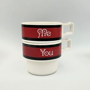 VTG Me & You Stacking Mugs Retro Anniversary Couple Wedding Shower Gift Japan
